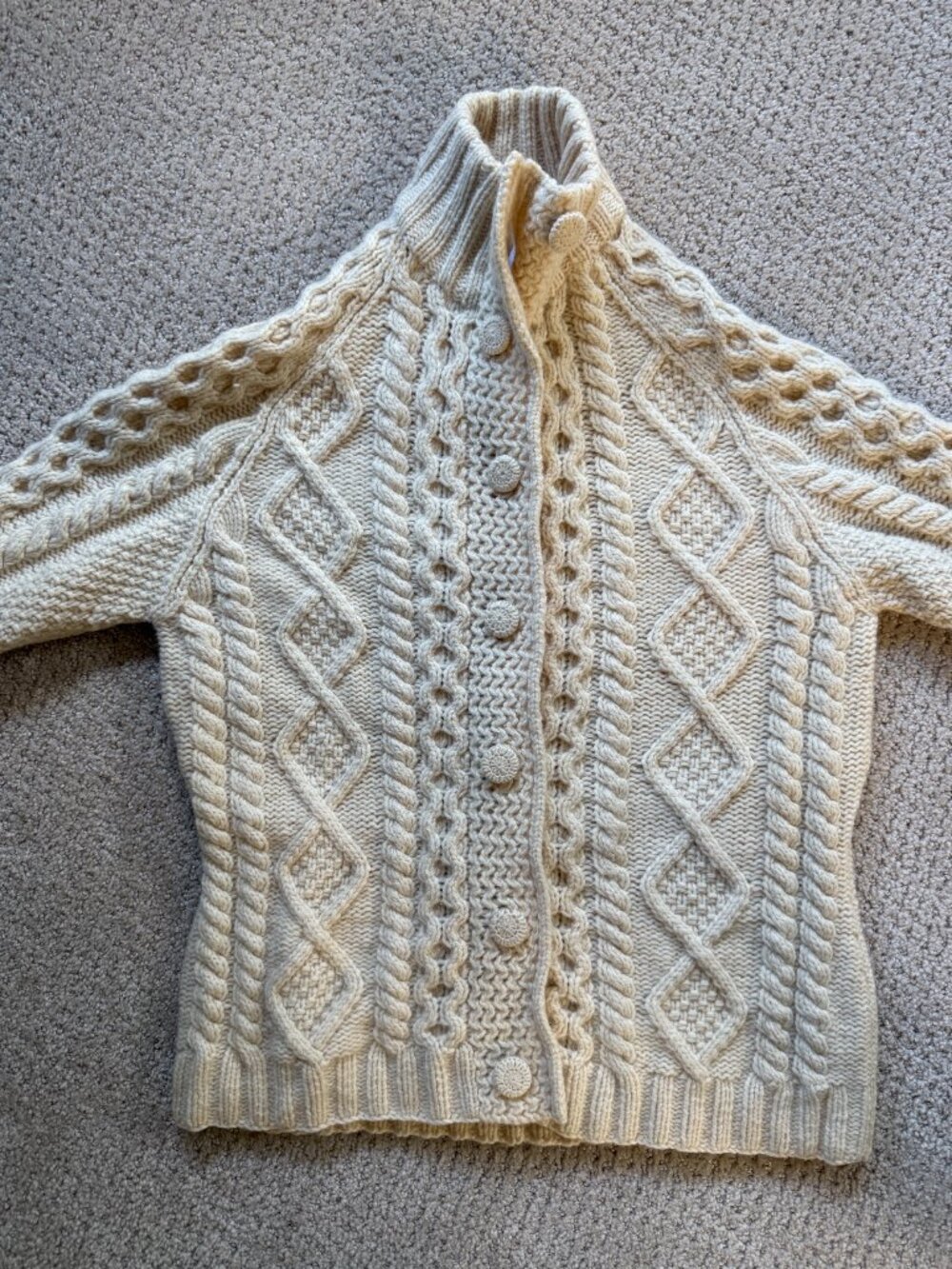 Garnet Hill Cream Fisherman's Cardigan Sweater - Picture 2 of 9